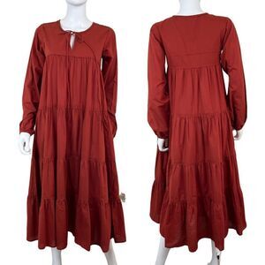 Maelu Women Size XS Orange Currant Willow Midi Teired Cotton NEW Dress Peasant